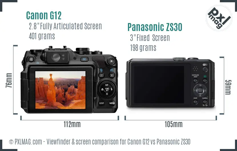 Canon G12 vs Panasonic ZS30 Screen and Viewfinder comparison Canon G12 vs Panasonic ZS30 Screen and Viewfinder comparison
