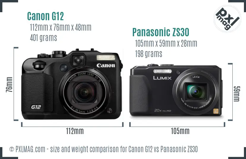 Canon G12 vs Panasonic ZS30 size comparison Canon G12 vs Panasonic ZS30 size comparison