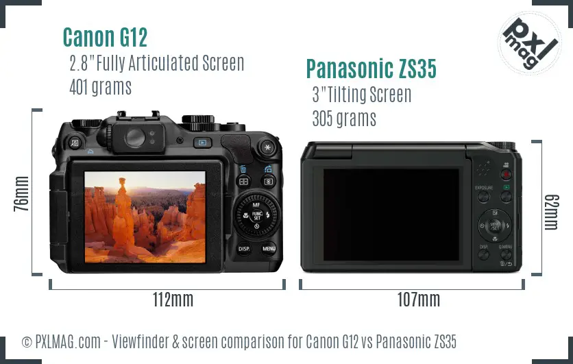 Canon G12 vs Panasonic ZS35 Screen and Viewfinder comparison