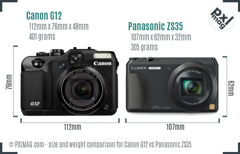 Canon G12 vs Panasonic ZS35 size comparison