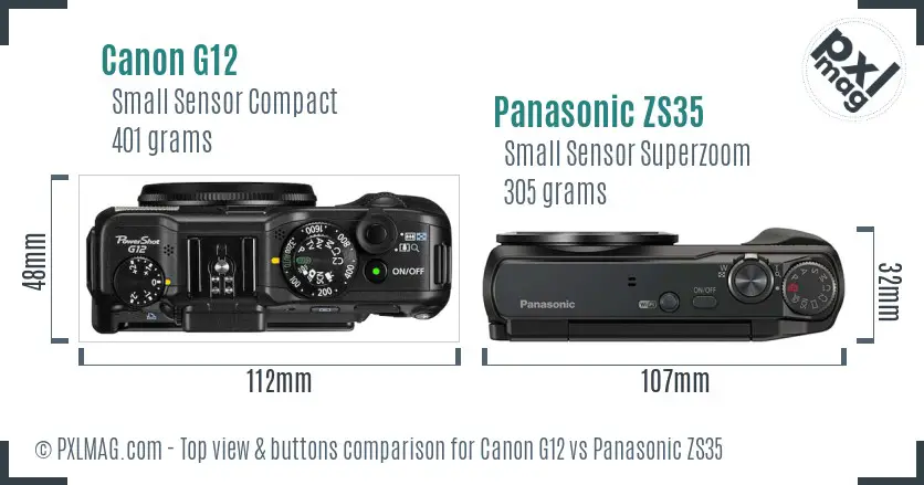 Canon G12 vs Panasonic ZS35 top view buttons comparison