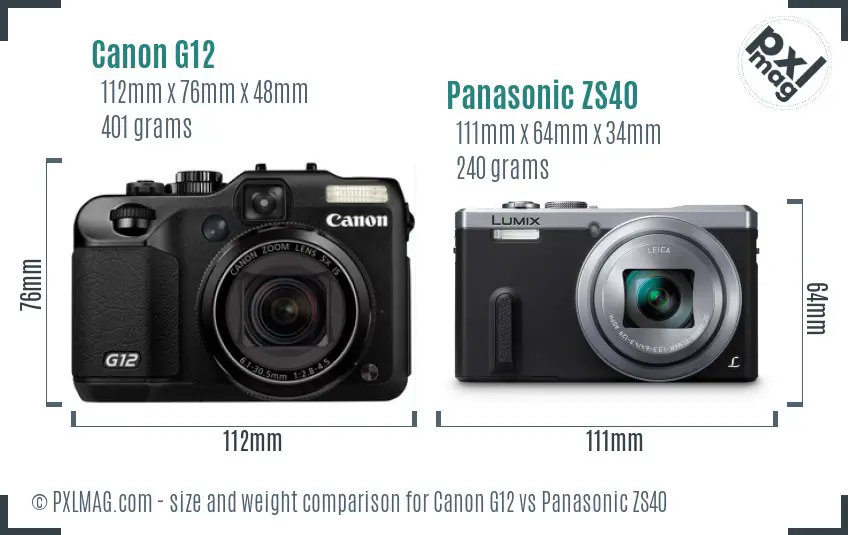 Canon G12 vs Panasonic ZS40 size comparison