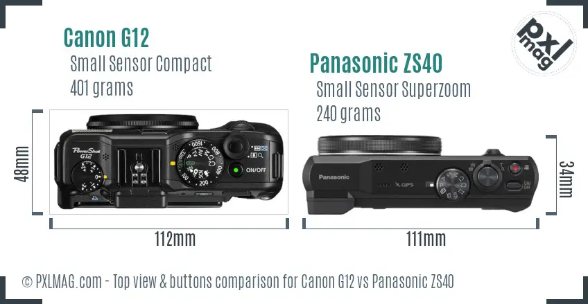 Canon G12 vs Panasonic ZS40 top view buttons comparison