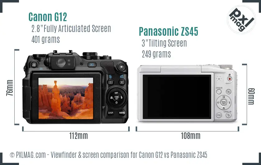 Canon G12 vs Panasonic ZS45 Screen and Viewfinder comparison Canon G12 vs Panasonic ZS45 Screen and Viewfinder comparison