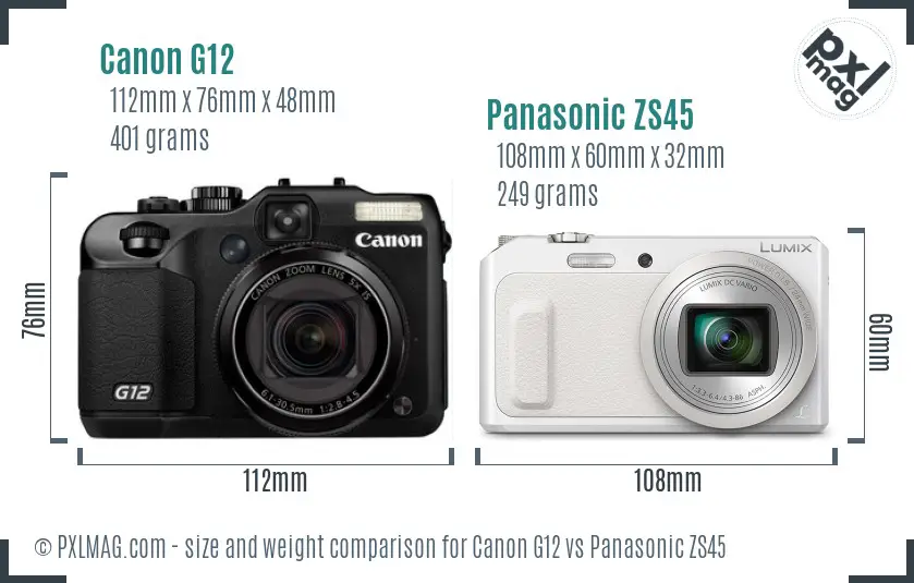 Canon G12 vs Panasonic ZS45 size comparison Canon G12 vs Panasonic ZS45 size comparison