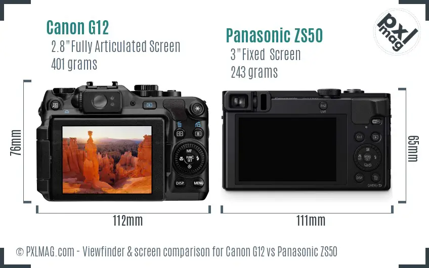 Canon G12 vs Panasonic ZS50 Screen and Viewfinder comparison