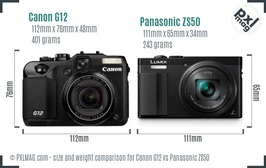 Canon G12 vs Panasonic ZS50 size comparison