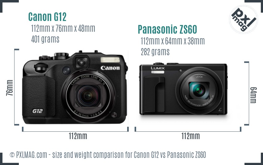 Canon G12 vs Panasonic ZS60 size comparison Canon G12 vs Panasonic ZS60 size comparison