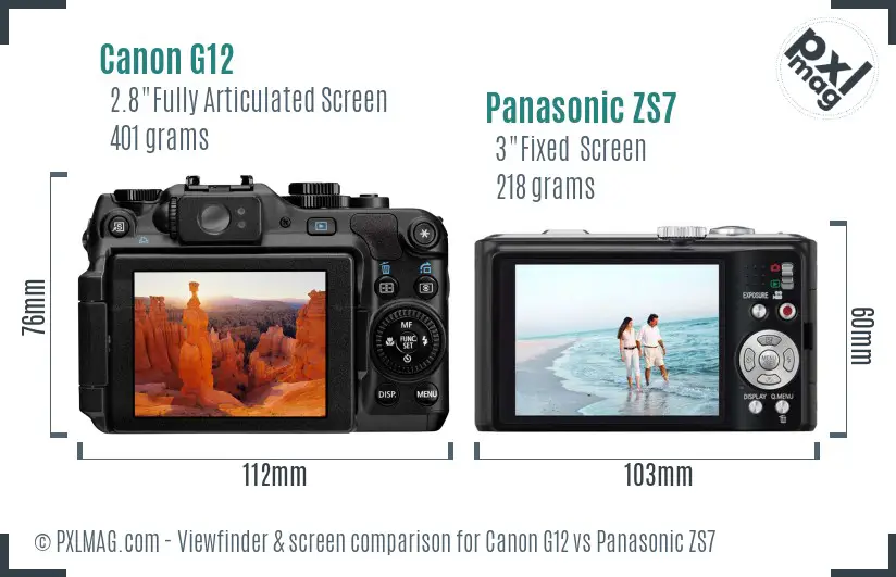 Canon G12 vs Panasonic ZS7 Screen and Viewfinder comparison
