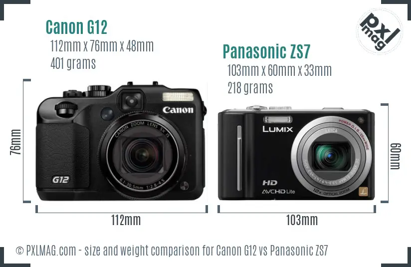 Canon G12 vs Panasonic ZS7 size comparison
