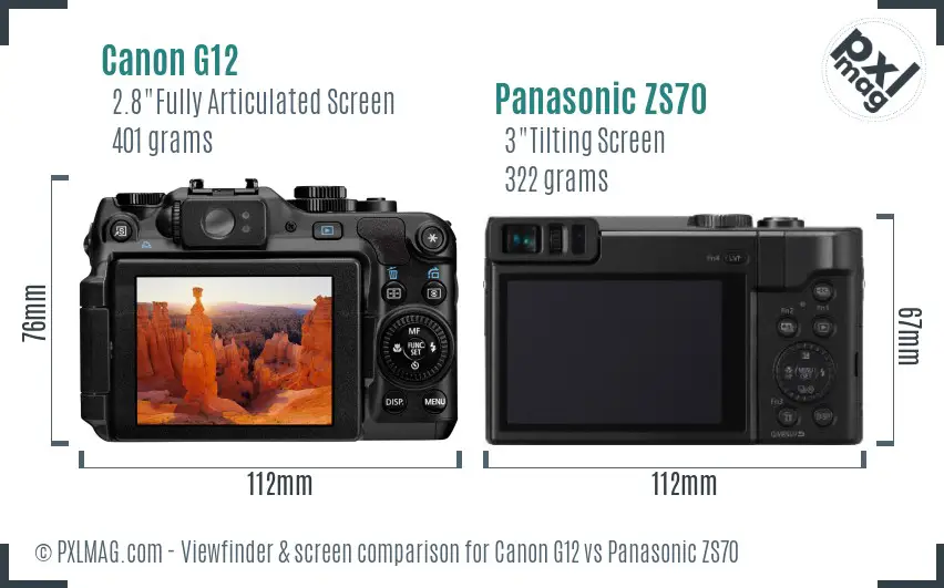 Canon G12 vs Panasonic ZS70 Screen and Viewfinder comparison