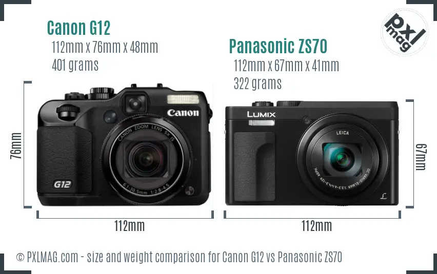Canon G12 vs Panasonic ZS70 size comparison