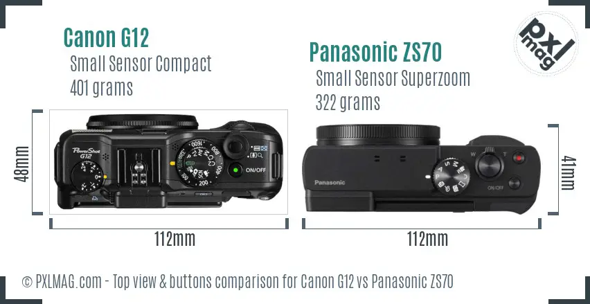 Canon G12 vs Panasonic ZS70 top view buttons comparison