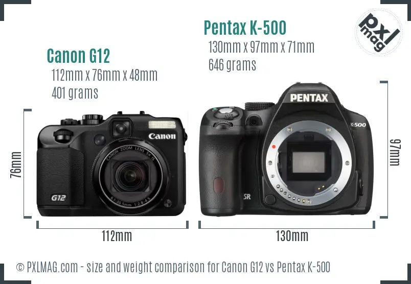 Canon G12 vs Pentax K-500 size comparison
