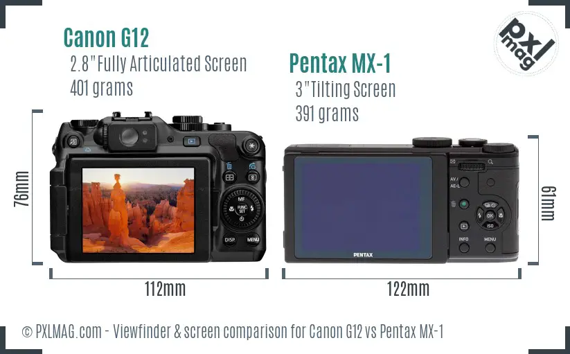 Canon G12 vs Pentax MX-1 Screen and Viewfinder comparison