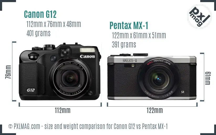 Canon G12 vs Pentax MX-1 size comparison