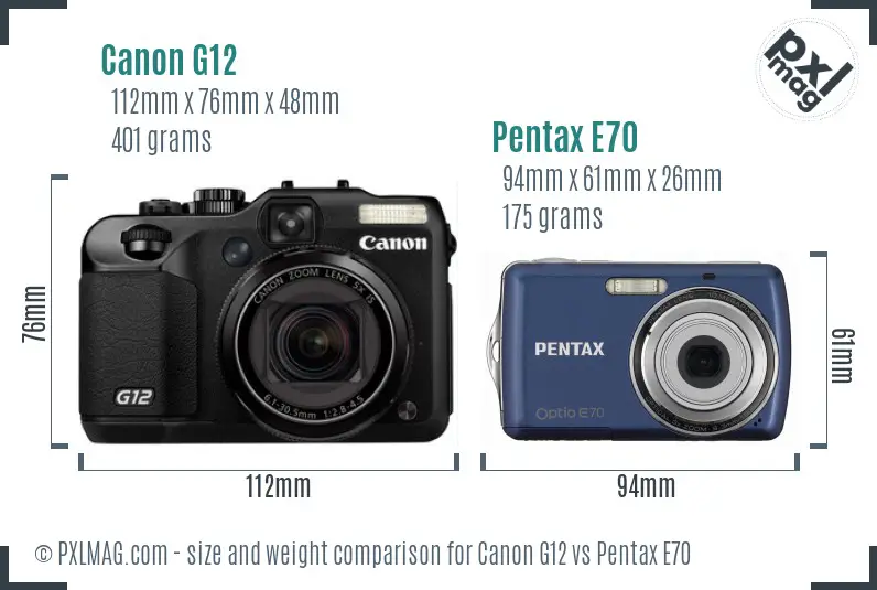 Canon G12 vs Pentax E70 size comparison