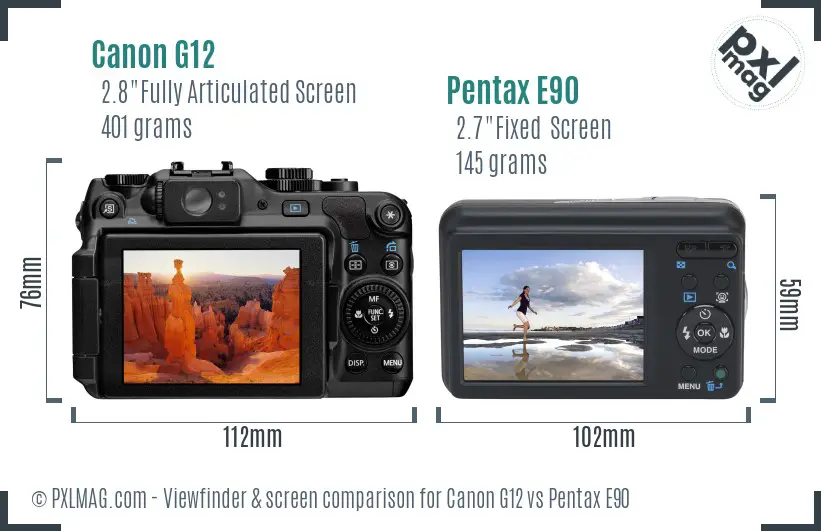 Canon G12 vs Pentax E90 Screen and Viewfinder comparison