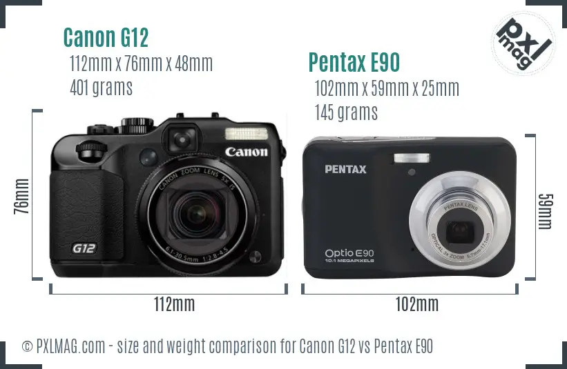 Canon G12 vs Pentax E90 size comparison