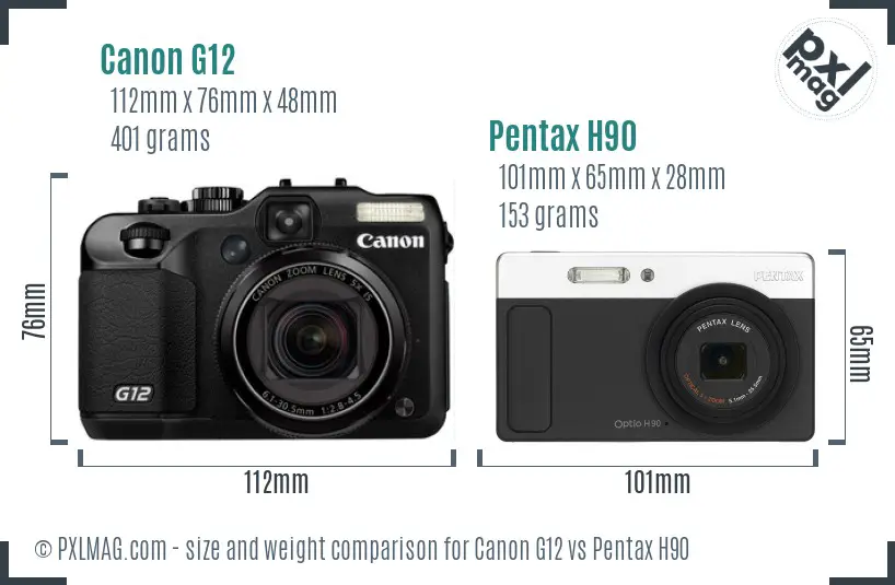 Canon G12 vs Pentax H90 size comparison