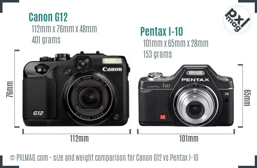 Canon G12 vs Pentax I-10 size comparison