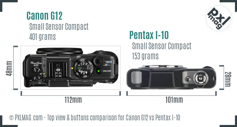 Canon G12 vs Pentax I-10 top view buttons comparison