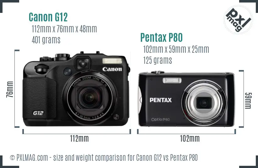 Canon G12 vs Pentax P80 size comparison