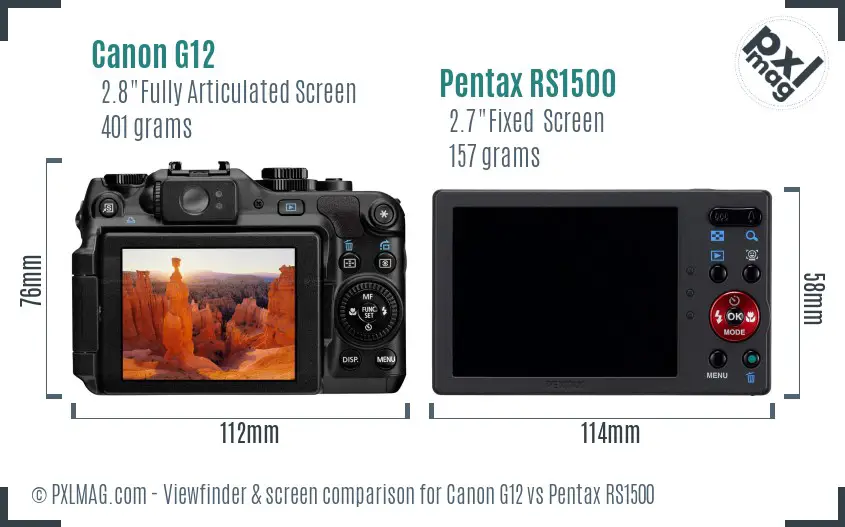 Canon G12 vs Pentax RS1500 Screen and Viewfinder comparison