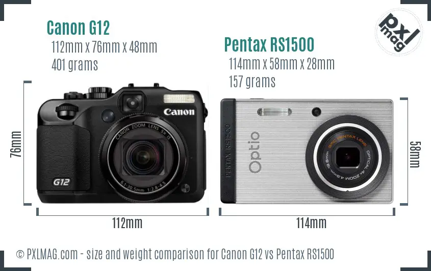 Canon G12 vs Pentax RS1500 size comparison