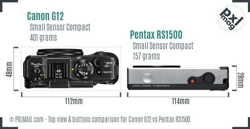 Canon G12 vs Pentax RS1500 top view buttons comparison