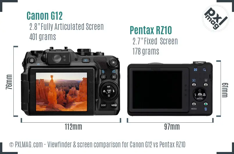 Canon G12 vs Pentax RZ10 Screen and Viewfinder comparison