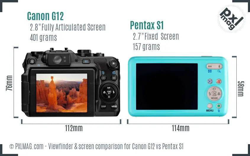 Canon G12 vs Pentax S1 Screen and Viewfinder comparison