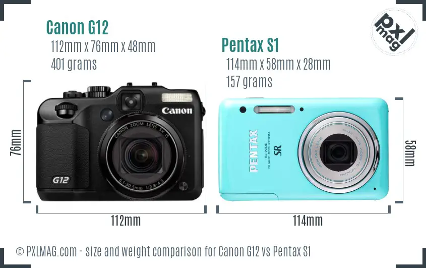 Canon G12 vs Pentax S1 size comparison