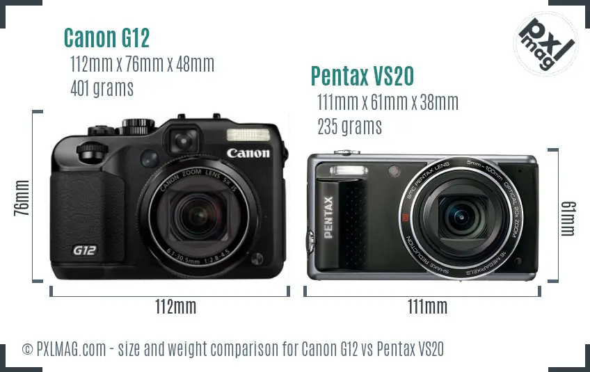 Canon G12 vs Pentax VS20 size comparison