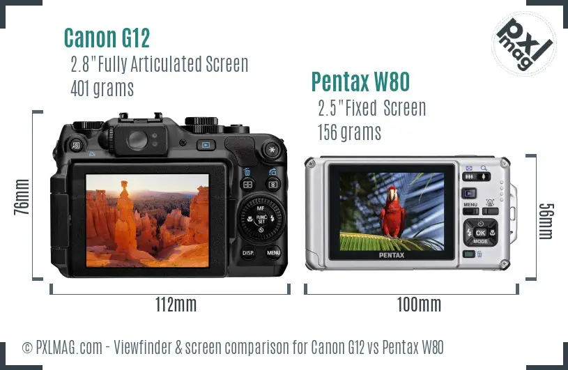 Canon G12 vs Pentax W80 Screen and Viewfinder comparison