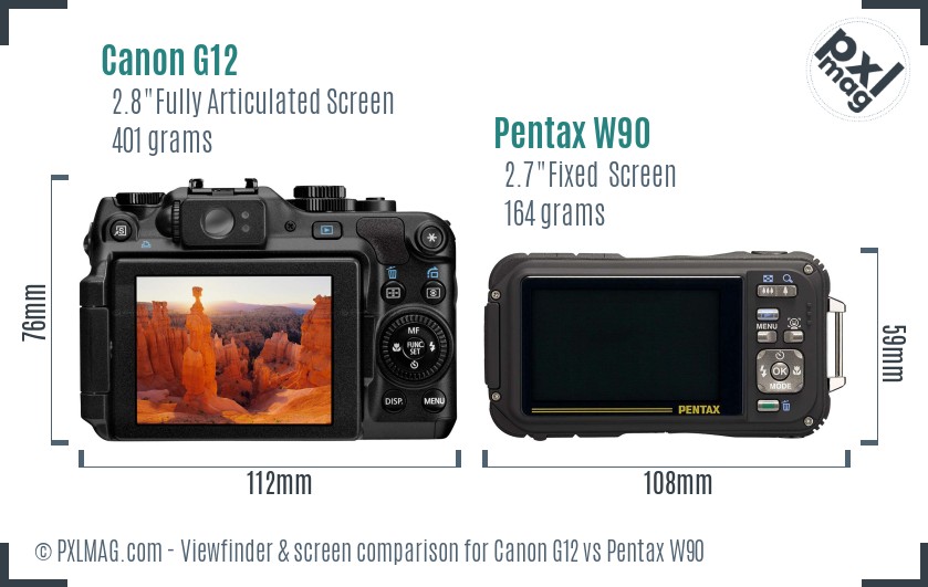 Canon G12 vs Pentax W90 Screen and Viewfinder comparison