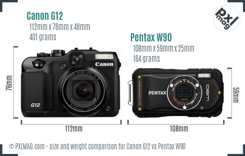 Canon G12 vs Pentax W90 size comparison Canon G12 vs Pentax W90 size comparison