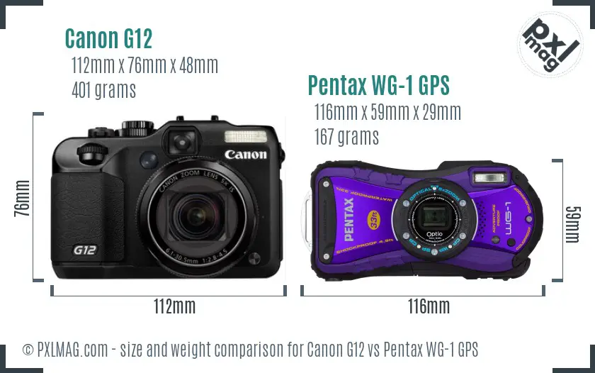 Canon G12 vs Pentax WG-1 GPS size comparison