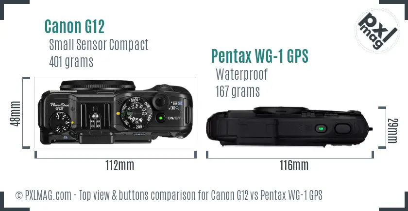 Canon G12 vs Pentax WG-1 GPS top view buttons comparison