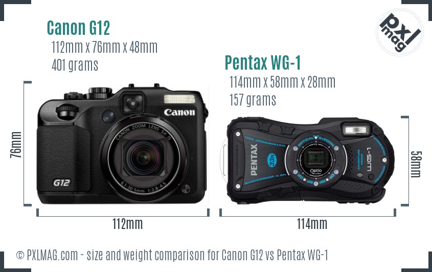 Canon G12 vs Pentax WG-1 size comparison Canon G12 vs Pentax WG-1 size comparison