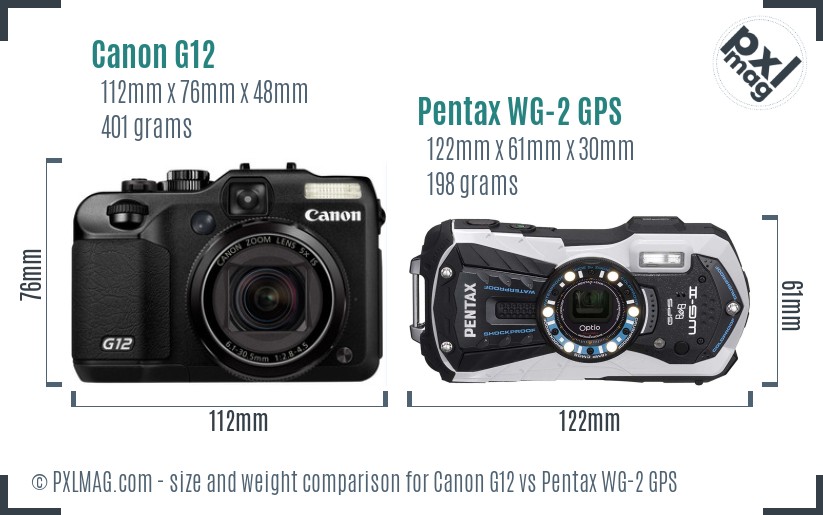 Canon G12 vs Pentax WG-2 GPS size comparison