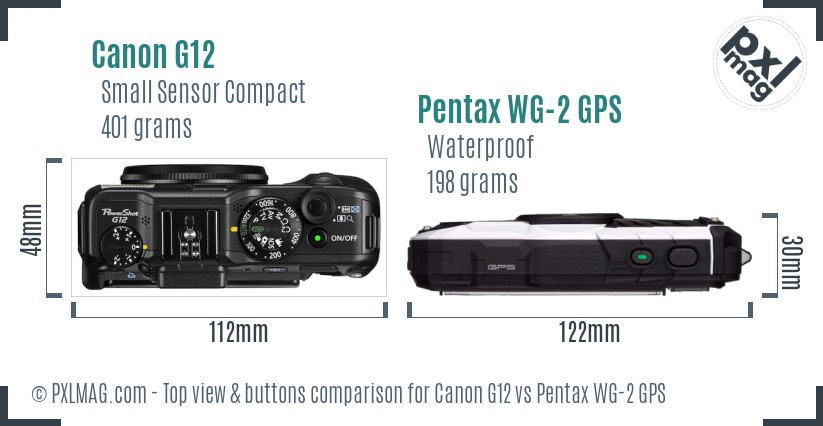 Canon G12 vs Pentax WG-2 GPS top view buttons comparison