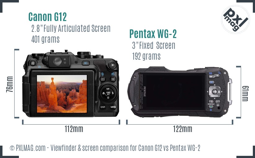 Canon G12 vs Pentax WG-2 Screen and Viewfinder comparison