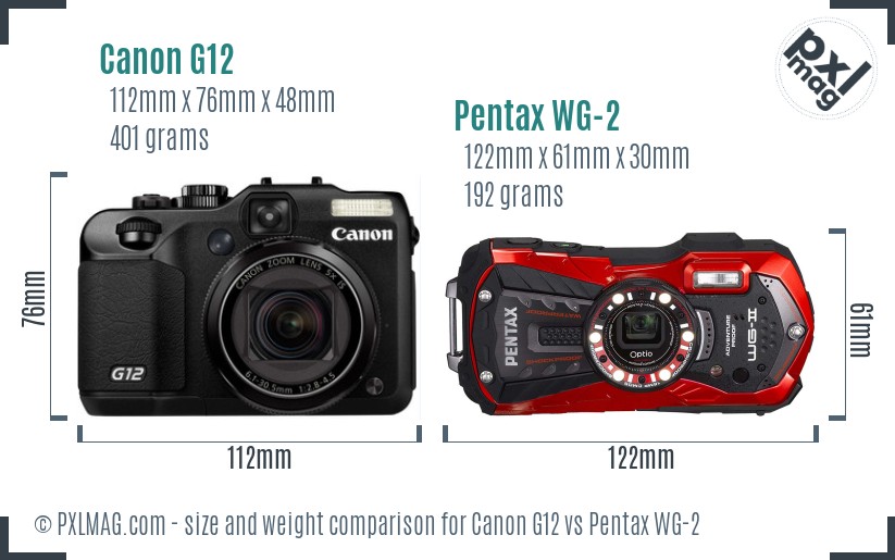 Canon G12 vs Pentax WG-2 size comparison