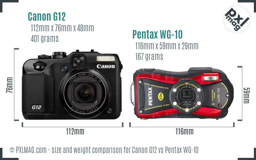 Canon G12 vs Pentax WG-10 size comparison