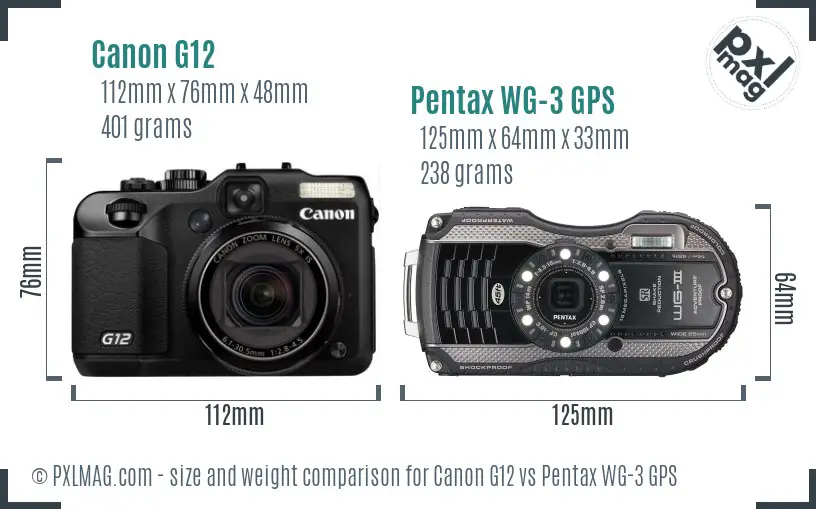 Canon G12 vs Pentax WG-3 GPS size comparison