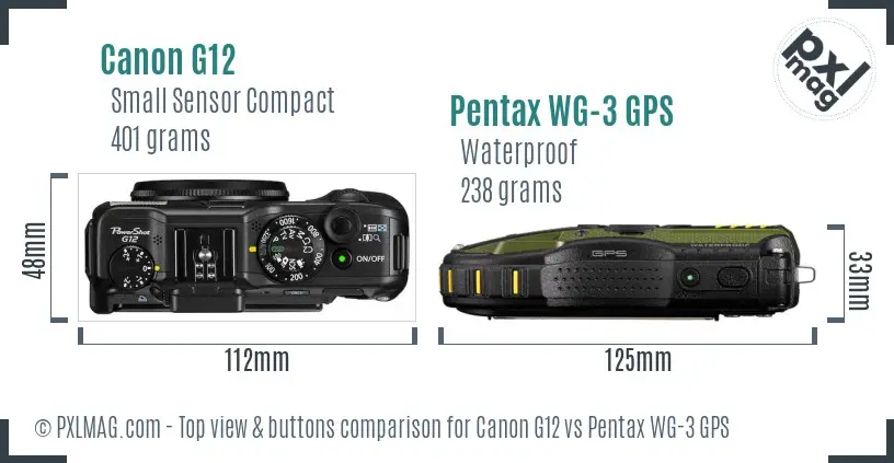 Canon G12 vs Pentax WG-3 GPS top view buttons comparison