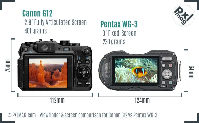 Canon G12 vs Pentax WG-3 Screen and Viewfinder comparison