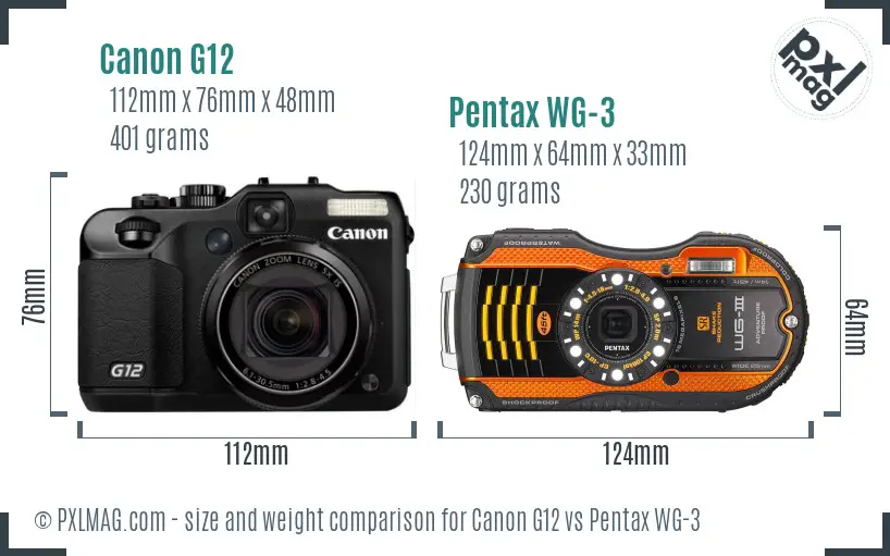 Canon G12 vs Pentax WG-3 size comparison Canon G12 vs Pentax WG-3 size comparison