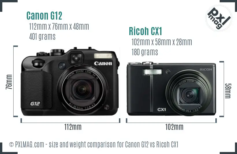 Canon G12 vs Ricoh CX1 size comparison